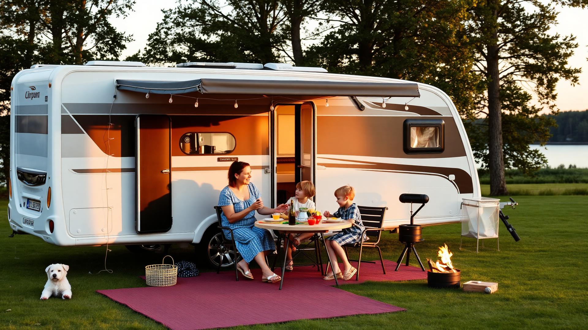 Campingvogn på campingplads klar til ferie